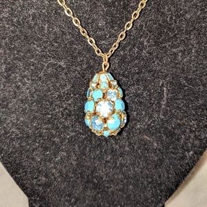 Blue and Sky Blue Rhinestone Pendant Necklace